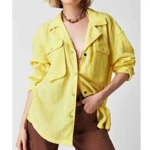 NEW Free People We the Free Izzy Double Cloth Button Down Cargo Shirt Lazy Day